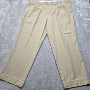 Dockers Mens Sized 42x30 Khaki Tan Pleated Relaxed Fit Polyester Pants Trousers